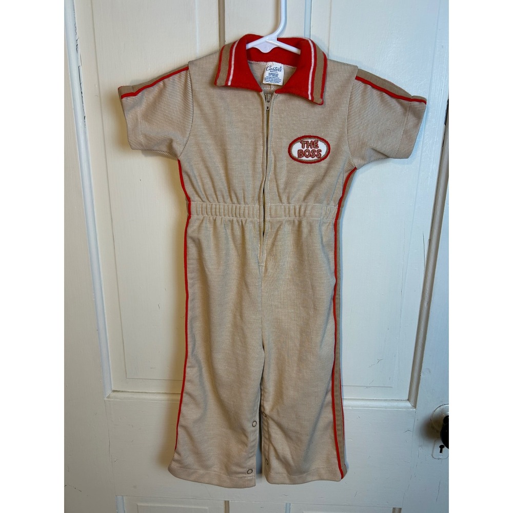 Vintage Carters The Boss Rapid Moving Co Turtle Jumpsuit Tan Red 24 Months USA